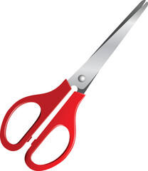 3D Scissors with red plastic handles, open and closed, on a white background. Scissors with handles. Education, medicine, hairdressing supplies, stationery. 3D vector icon. Cartoon minimal style.