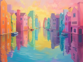 Floating Houses cruise over Pastel Rainbow Rivers
