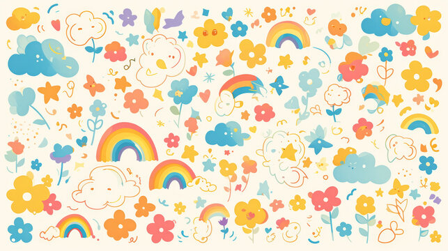 Cute children illustration background with multiple elements