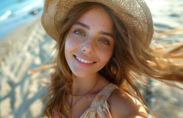 Joyful woman spins in the air, taking selfies while dancing, capturing her lively spirit