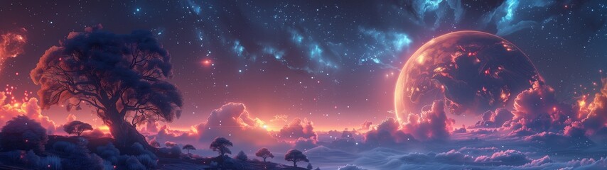 Bioluminescent Flora and Enigmatic Landscapes on a Distant Planet, super ultrawide background