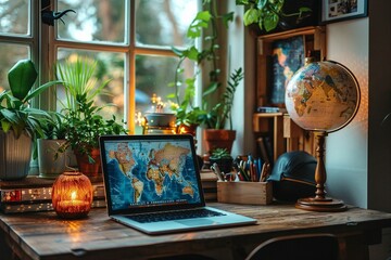 cool working space with traveler's theme