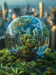 Technological Advancement: Globe with Skyscraper View