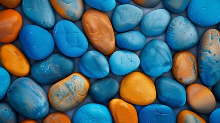 A closeup view of azure pebbles with one electric blue rock in the center