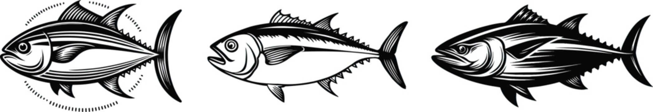 Set of tuna fish, vector illustration.