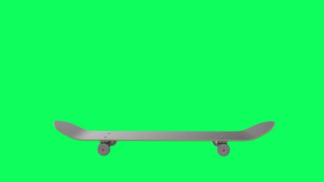 3d rendering a skateboard fall down and bounce isolated on green screen 4k footage