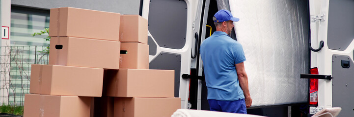 Mattress Delivery Truck. Movers Transporting