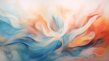 Ephemeral wisps of color drift through a sea of blue and orange gradients, creating a sense of tranquility and serenity. - obrazy, fototapety, plakaty