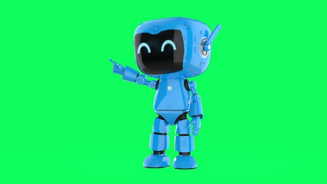 Personal assistant robot finger point on green screen