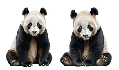 group of black and white panda isolated on transparent background