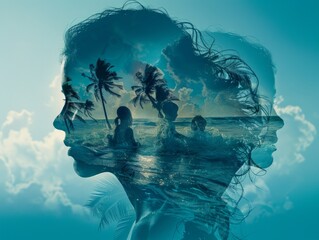 perfect family vacation on sandy beach with palm trees. Summer vibes