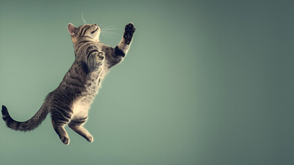 Happy cat jumping with funny expression, Funny cat flying in the air, Generative AI - obrazy, fototapety, plakaty