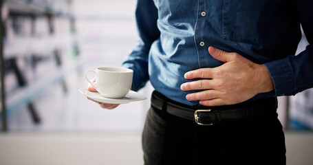 Coffee Stomach Ache. Digesting Acid Pain