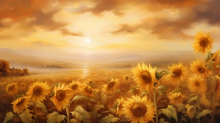 A patch of sunflowers swaying in the breeze, their golden petals adding warmth and texture to the landscape