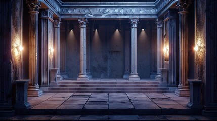 Ancient Theater: 3D Rendered Stage in Greek and Roman Architecture - 3d Platform  - obrazy, fototapety, plakaty