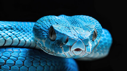 Fototapeta premium Blue viper snake on black background