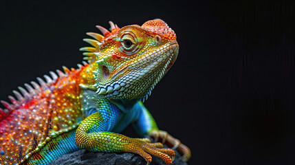 Fototapeta premium Chamaleon Rainbow Colors on black background