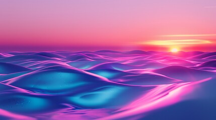 Glass dune sea, shimmering under neon skies, silent beauty,  - obrazy, fototapety, plakaty