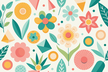 Vibrant Spring Flowers Vector Pattern, Spring Floral Vector Background