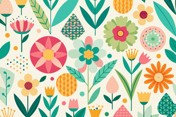 Vibrant Spring Flowers Vector Pattern, Spring Floral Vector Background