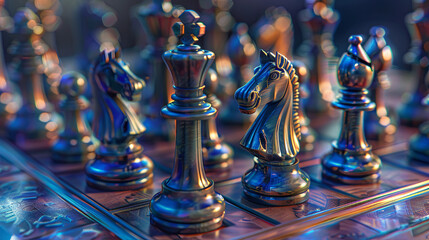 Chess pieces stand on the board - obrazy, fototapety, plakaty