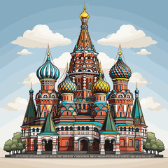 Fototapeta na wymiar Saint Basil's Cathedral hand-drawn comic illustration. Cathedral of Vasily the Blessed. Vector doodle style cartoon illustration