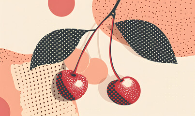 Retro vintage minimal style cherry poster, Generative AI
