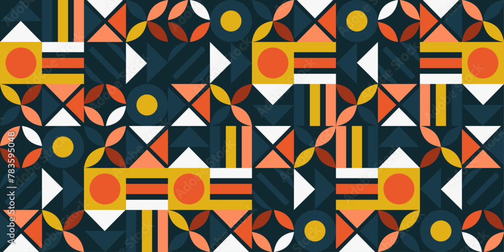 Poster Scandinavian pattern texture. Vector geometric pattern from various shapes. Dark background.