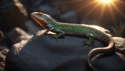 Fototapeta premium A detailed portrayal of a lizard, rendered with thick layers of paint to highlight its unique textures and vibrant colors. Generative AI.