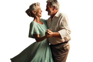 Elderly couple dancing on transaparent png file