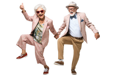 Elderly couple dancing on transaparent png file