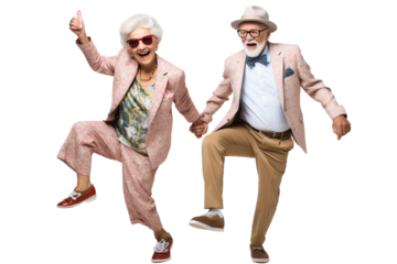 Elderly couple dancing on transaparent png file