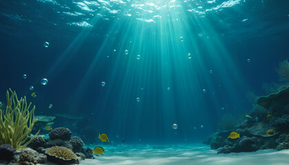 A mesmerizing underwater world in the ocean, depicted with thick layers of paint to capture the vibrant marine life and intricate details of the submerged landscape. The scene offers a glimpse into a 