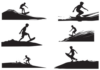 silhouette surfing vector design bundle white background