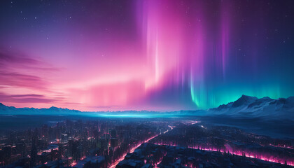 Purple aurora borealis in the sky. Generative AI.

 - obrazy, fototapety, plakaty