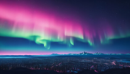 Purple aurora borealis in the sky. Generative AI.

 - obrazy, fototapety, plakaty
