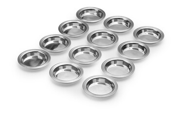 Small Round Silver plated plates isolated on white background 
