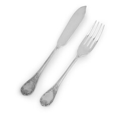 Serving fish knife and fish fork isolated on white background.
