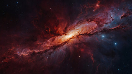 Abstract crimson galaxy sky, ablaze with cosmic energy. - obrazy, fototapety, plakaty