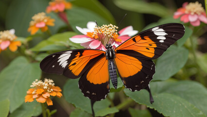 A black and orange butterfly on a flower
