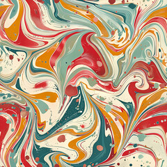 Whimsical Swirling Marble Pattern, Vivid Retro Colors, Artistic Background with Copy Space