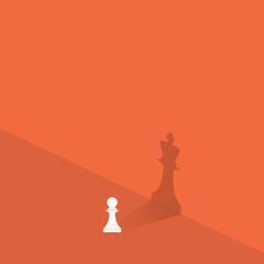 Dream big. Stand out from the crowd. Vector chess pawn with shadow of the king	