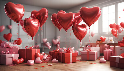 Heart-shaped balloons for Valentine's Day occasions. Generative AI.

