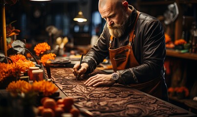 Man Creating Artwork With Beard