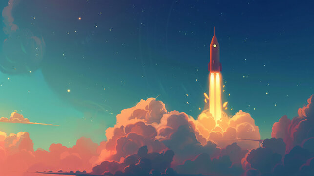 rocket fly on sky cartoon