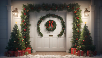 Holiday decorations on the doors. Generative AI.

