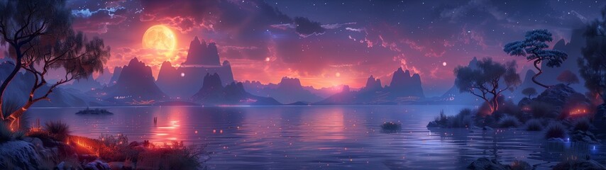 Bioluminescent Flora and Surreal Landscapes of an Alien World, super ultrawide background