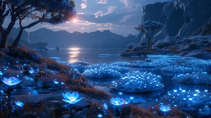 Galactic Marvels - Bioluminescent Flora and Mysterious Landscapes of a Distant World widescreen wallpaper