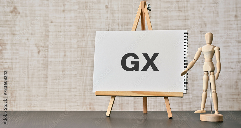 Poster there is notebook with the word gx. it is an abbreviation for green transformation as eye-catching i