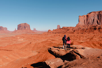 Spirituality in Monument Valley. The tourists travel together to Utah/Arizona